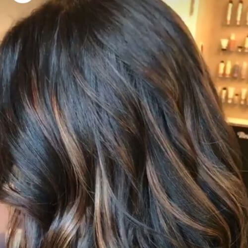 Dark brunette with caramel highlights dark hair with caramel highlights