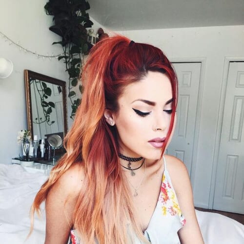 ponytail red ombre hair