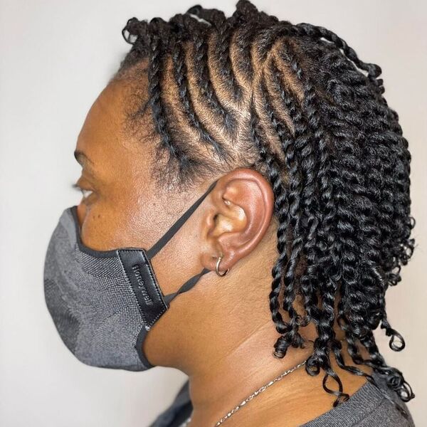 Blended Individual Twist and Flat Twist - a woman wearing gray mask and shirt.