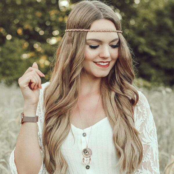 Bohemian Long Hair with Head Dress - a woman wearing lacey dress